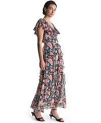 Bcbg Women's Printed Ruffle-Sleeve V-Neck Empire Maxi Dress