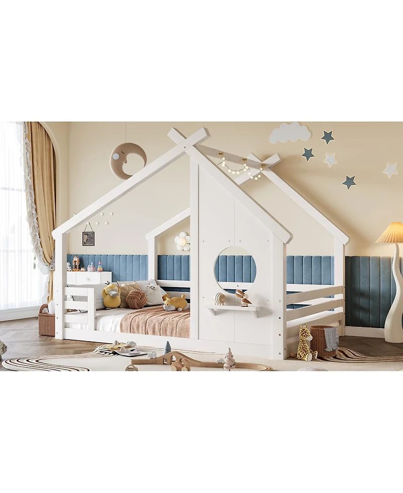 Streamdale Furniture Wood House Floor Bed with Window and Shelf