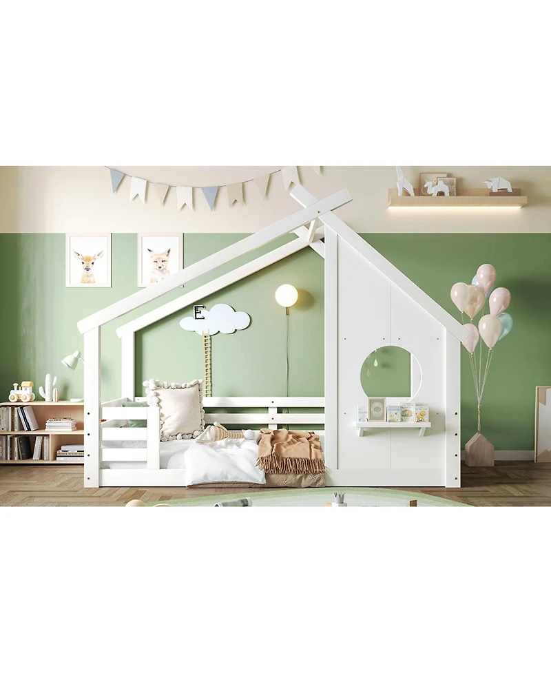 Streamdale Furniture House Floor Bed with Shelf and Window