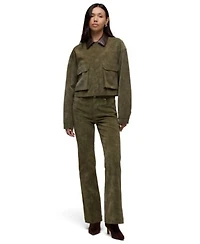 Hudson Jeans Womens Faux Leather Utility Cropped Chore Jacket High Waisted Dani Flare Pants