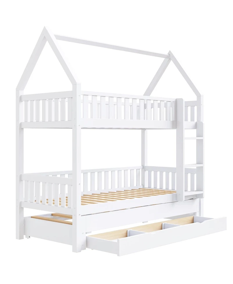 Streamdale Furniture House Bunk Bed With Fence, Trundle and Drawers