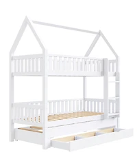Streamdale Furniture House Bunk Bed With Fence, Trundle and Drawers
