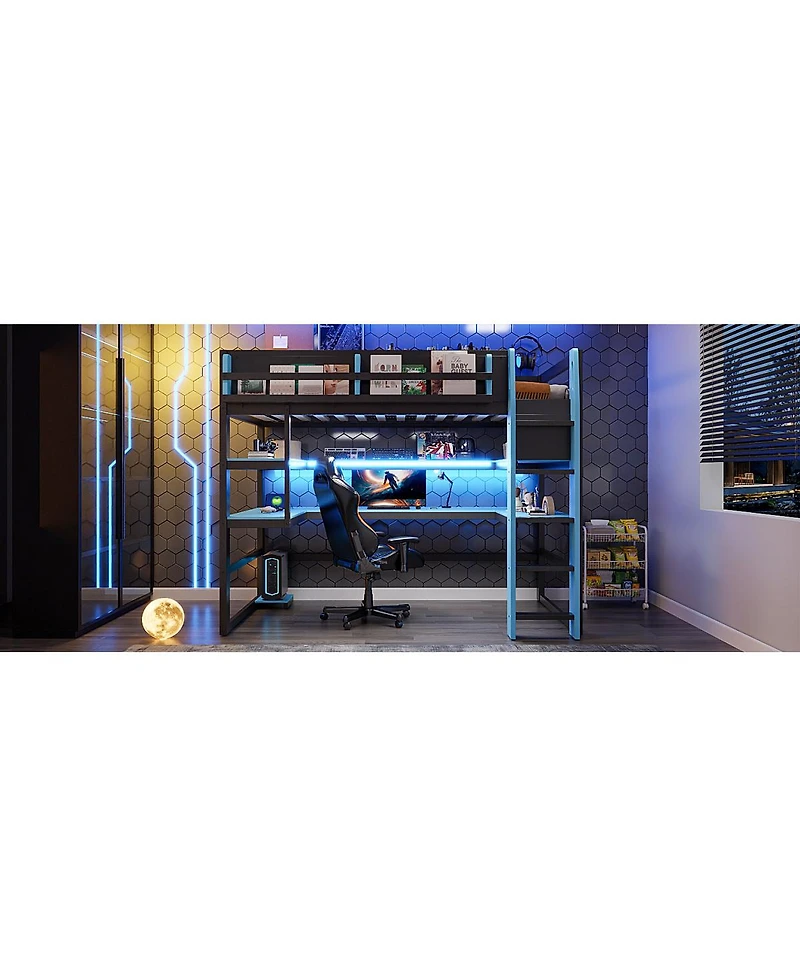 Streamdale Furniture Loft Bed with Desk, Storage, Rgb Light