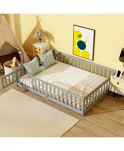 Streamdale Furniture Floor Bed with Fence, Door and Guardrails