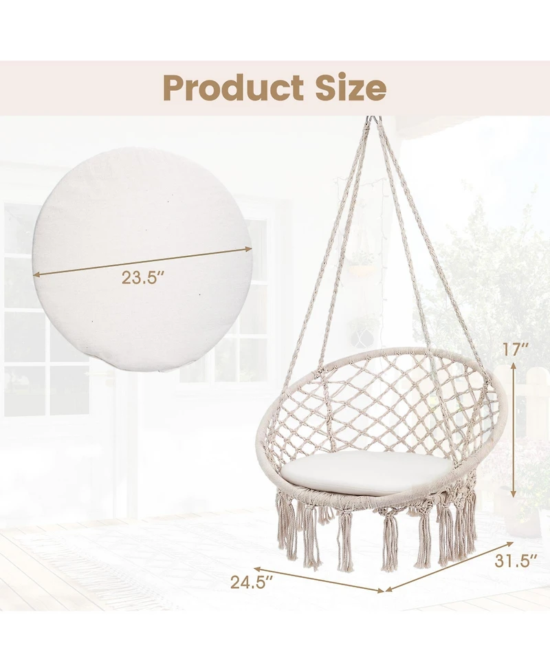 Costway Swing Chair, Hammock Chair with Round Seat Cushion, Indoor and Outdoor Boho