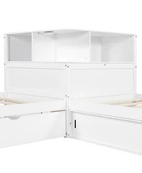 Streamdale Furniture L-Shaped Platform Bed with Storage, Desk, Trundle, Led