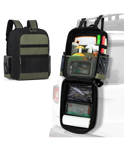 Piscifun Hanging Camping Kitchen Organizer Bag With Paper Towel Holder Multi Pockets For Outdoor Cooking Barbecue
