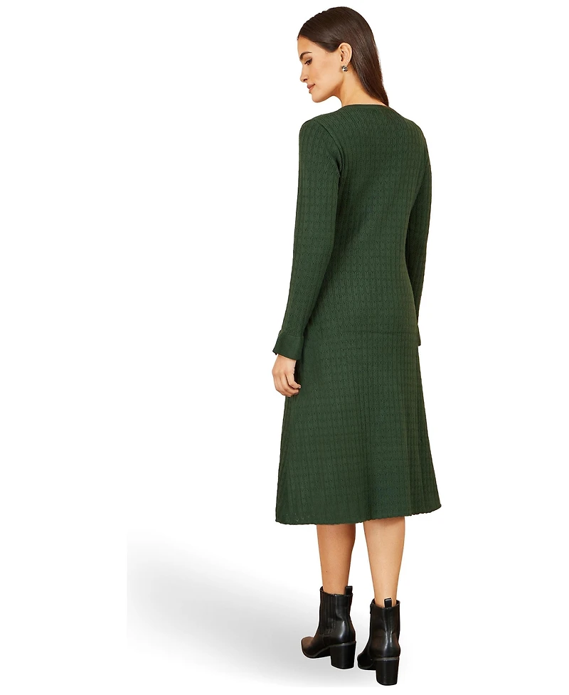 Yumi Women's Long Sleeve Knitted Midi Dress