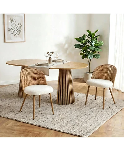 Streamdale Furniture Bohemian Solid Wood Dining Table with 2 Wicker Chairs and Cushions
