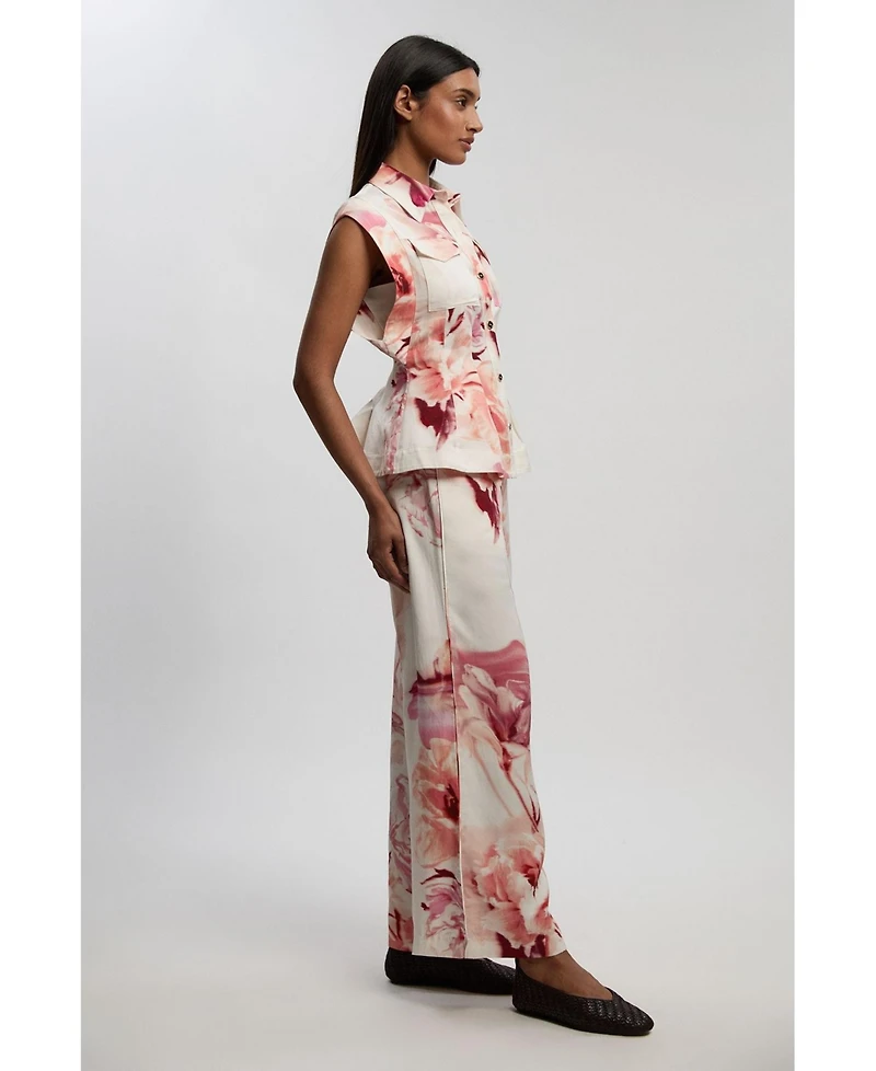 Karen Millen Women's Floral Straight Leg Trouser