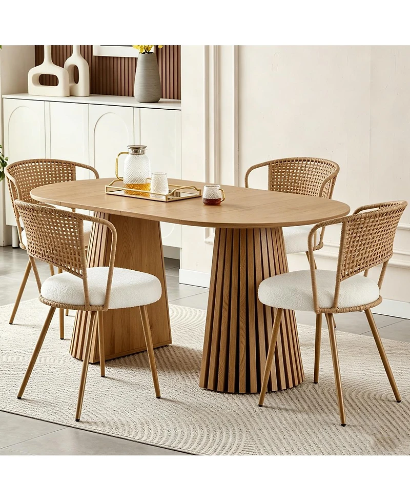 Streamdale Furniture Solid Wood Stretching Dining Table and 4 Wicker Chairs Set