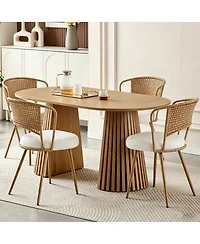 Streamdale Furniture Solid Wood Stretching Dining Table and 4 Wicker Chairs Set