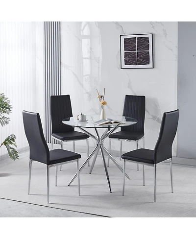 Streamdale Furniture 5 piece Dining Set, Metal Leg Mid-Century Dining Table with Glass Top