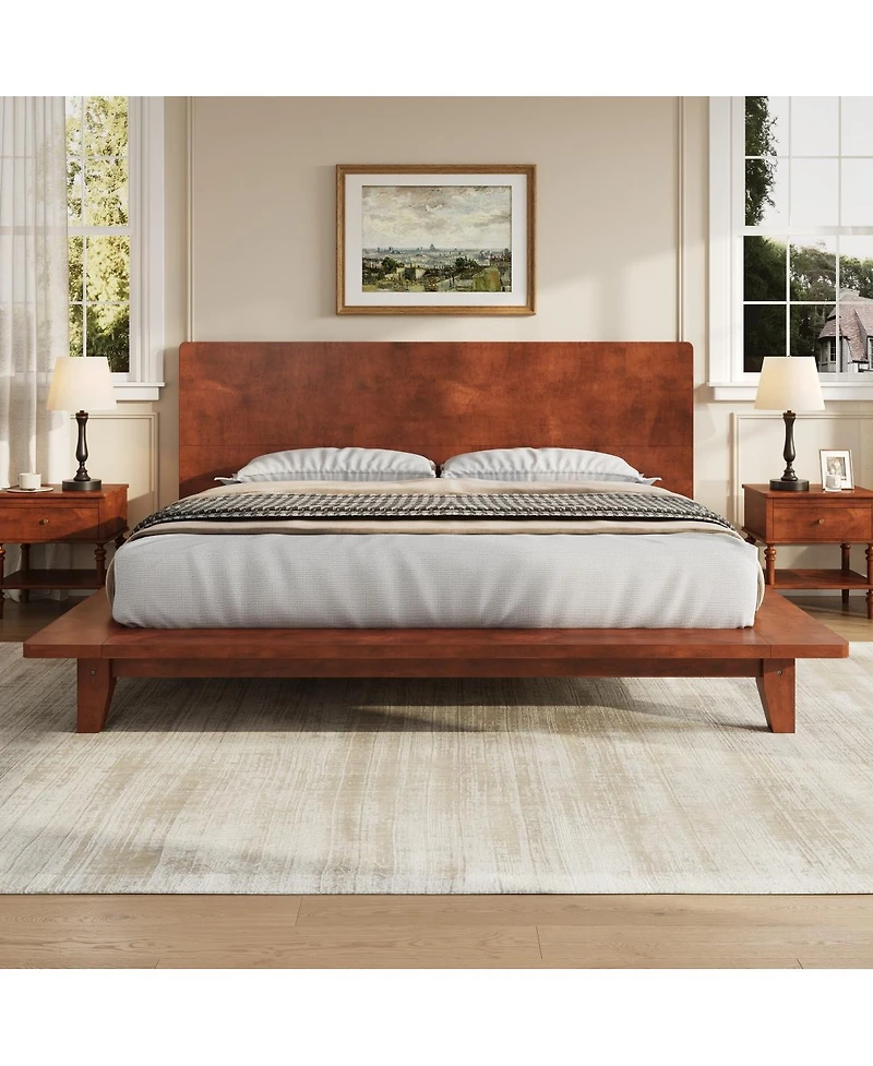 Streamdale Furniture Platform Bed Frame with Headboard , Wood Slat Support