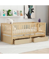 Streamdale Furniture Twin Wood Daybed With Drawers, Fence Rails, Floor Bed Option