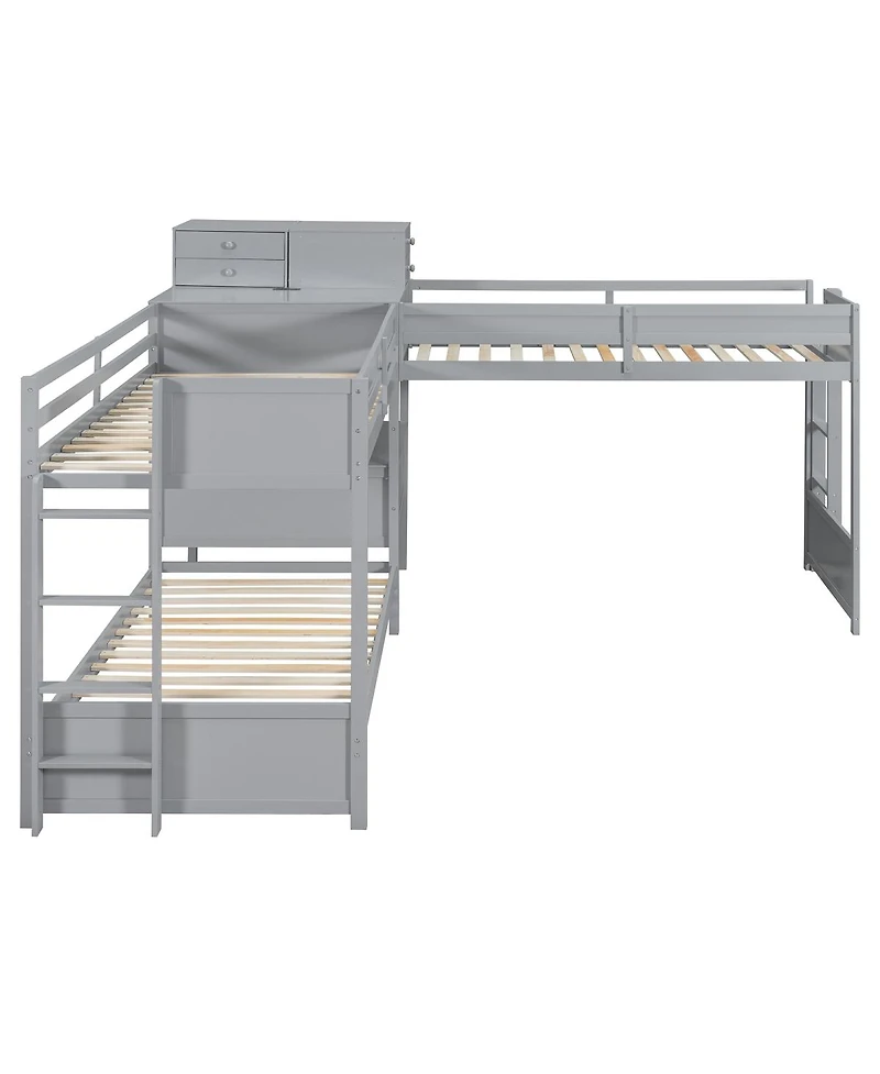 Streamdale Furniture L-Shaped Twin Bunk Bed With Desk, Drawers, Usb/Power