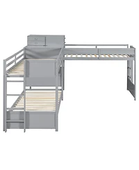 Streamdale Furniture L-Shaped Twin Bunk Bed With Desk, Drawers, Usb/Power