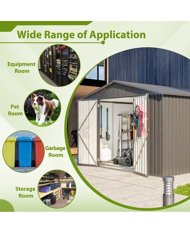 Streamdale Furniture 10x8 Feet Outdoor Metal Storage Shed With Lockable Doors