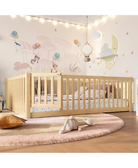 Streamdale Furniture Full Size Bed Floor Bed with Safety Guardrails and Door for Kids
