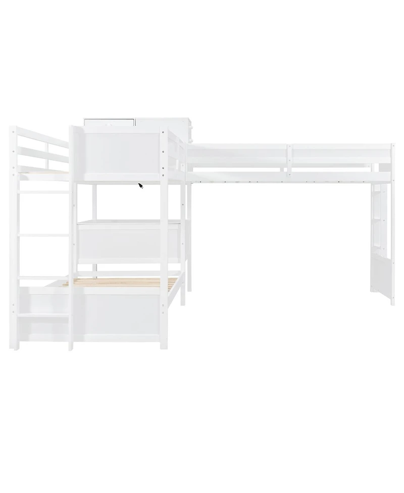 Streamdale Furniture L-Shaped Bunk Bed with Desk, Drawers, Usb/Power