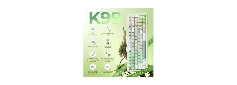 Aula K99 Wireless Gaming Keyboard, Bluetooth Creamy Typewriter Full Rgb Backlit with Number Pad