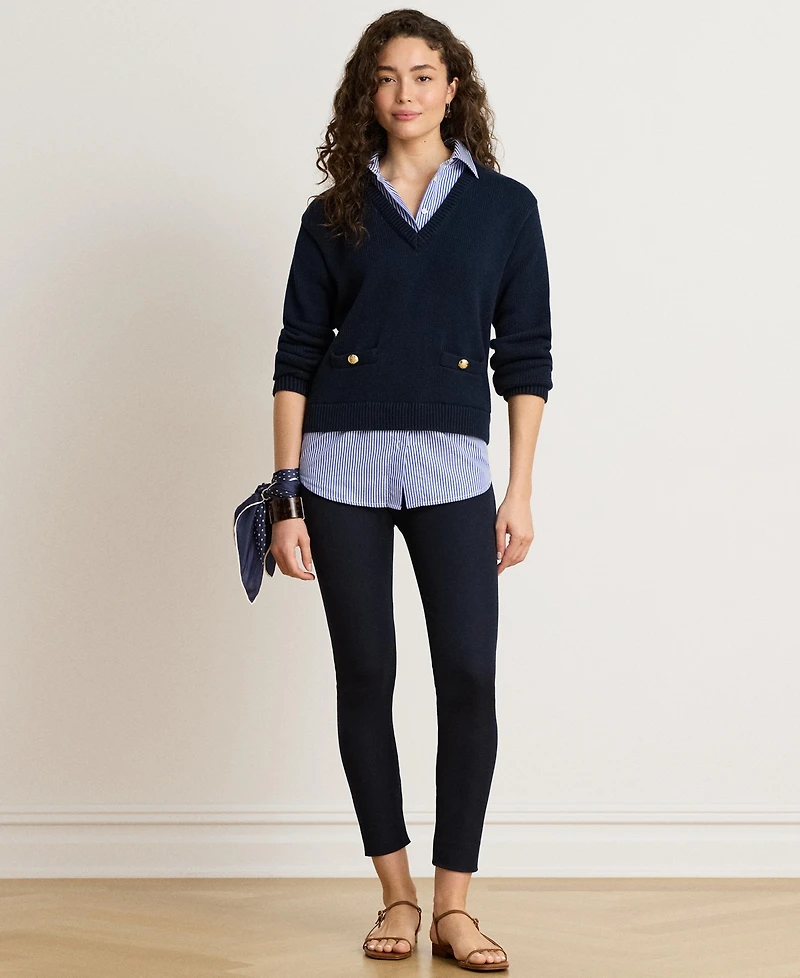 Lauren Ralph Women's Layered Button-Trim V-Neck Sweater