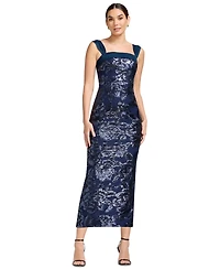 Dress the Population Women's Sequin Square Neck Bodycon Tea Length