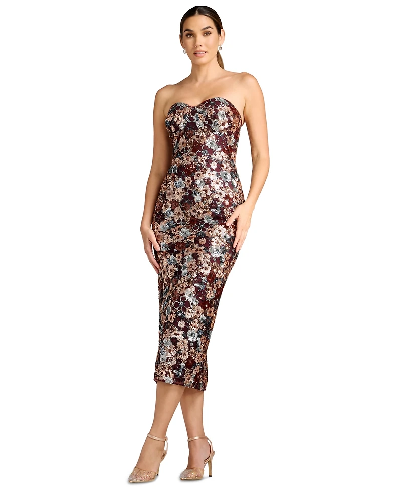 Dress the Population Women's Sequin Floral Sweetheart Midi