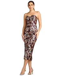 Dress the Population Women's Sequin Floral Sweetheart Midi