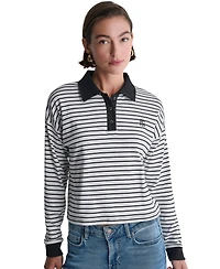 Bcbg Women's Long-Sleeve Striped Collared Polo Top