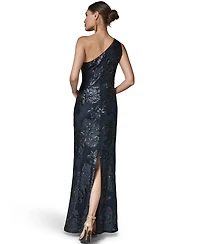 Donna Karan New York Women's One-Shoulder Floral Sequin Mesh Dress