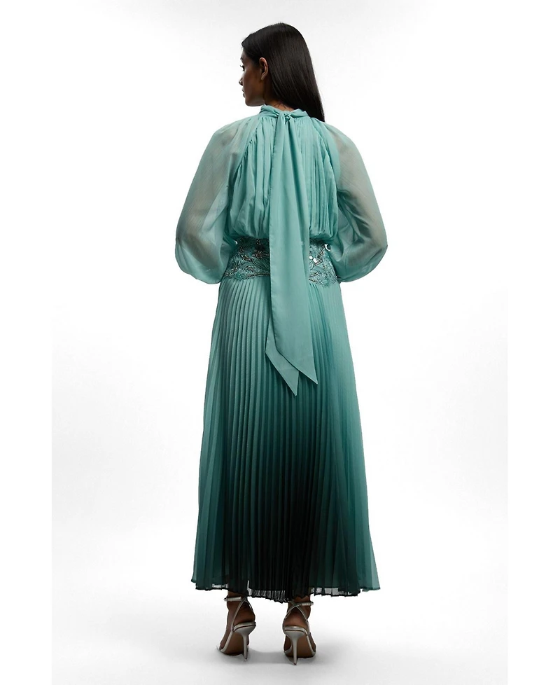 Karen Millen Women's Long Sleeve High Neck Pleated Maxi Dress
