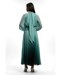 Karen Millen Women's Long Sleeve High Neck Pleated Maxi Dress