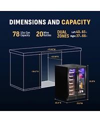 Newair Dual Zone 24 in. Built-In 20 Bottle and 78 Can Wine and Beverage Cooler with French Doors - Black Stainless Steel