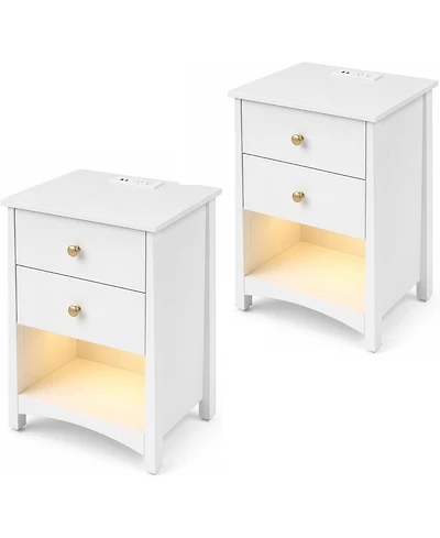 gaomon Set of 2 Mid-Century Nightstands with Charging Station