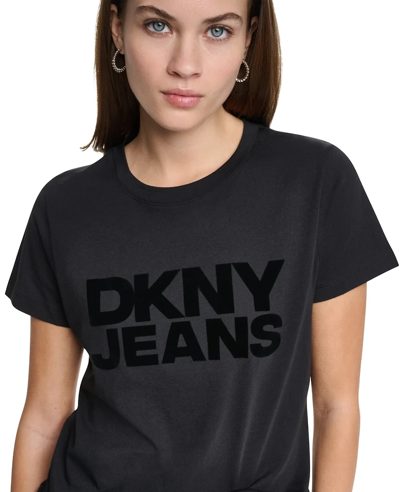 Dkny Jeans Women's Flocked Logo Crewneck T-Shirt
