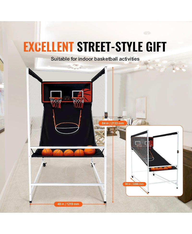 Vevor Indoor Double Basketball Arcade Game Iron Cage 2 Player 5 Balls