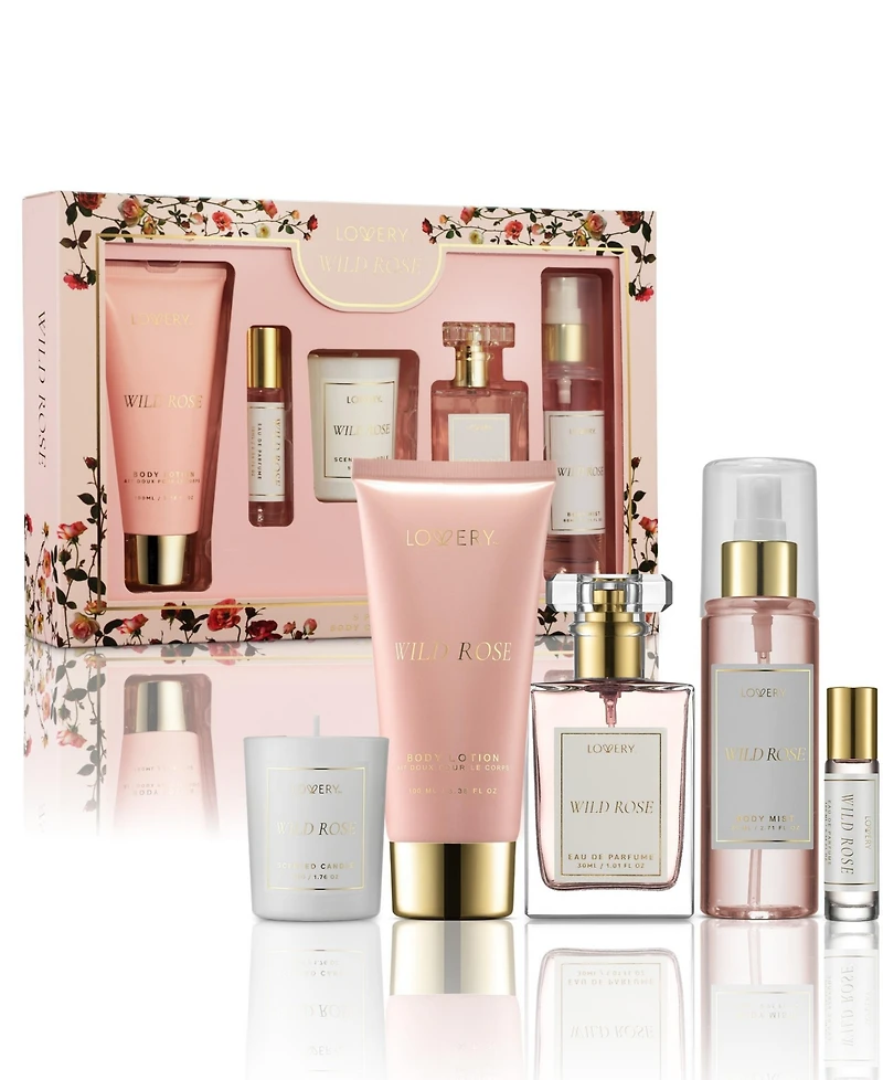 Lovery 6-Pc. Wild Rose Bath and Body Care Gift Set with Candle and More