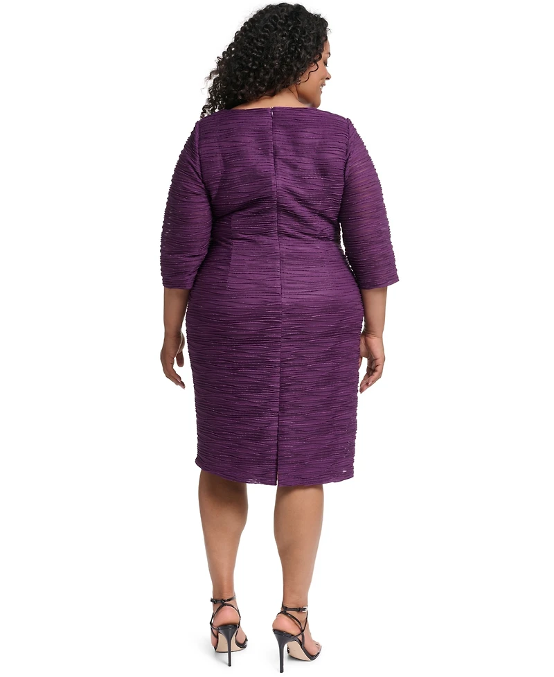 Jessica Howard Plus 3/4-Sleeve Asymmetrical Neck Dress