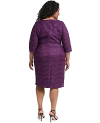 Jessica Howard Plus 3/4-Sleeve Asymmetrical Neck Dress