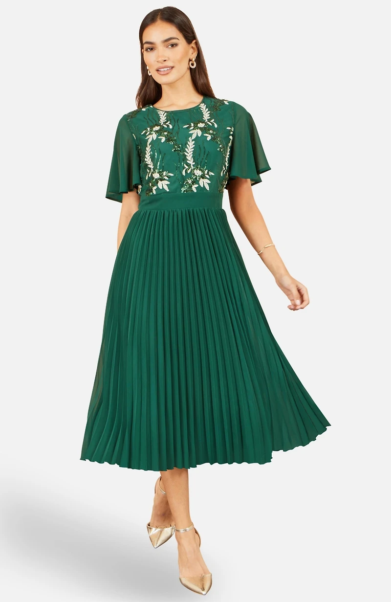 Yumi Women's Sequin-Floral Pleated Midi Dress