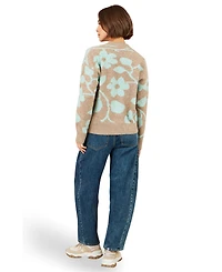 Yumi Women's Floral Intarsia Relaxed-Fit Jumper