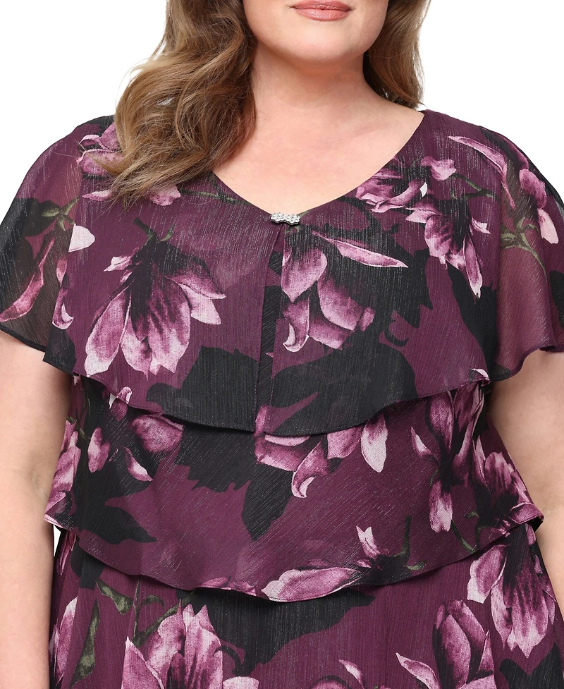 Sl Fashions Plus V-Neck Short-Sleeve Midi Dress