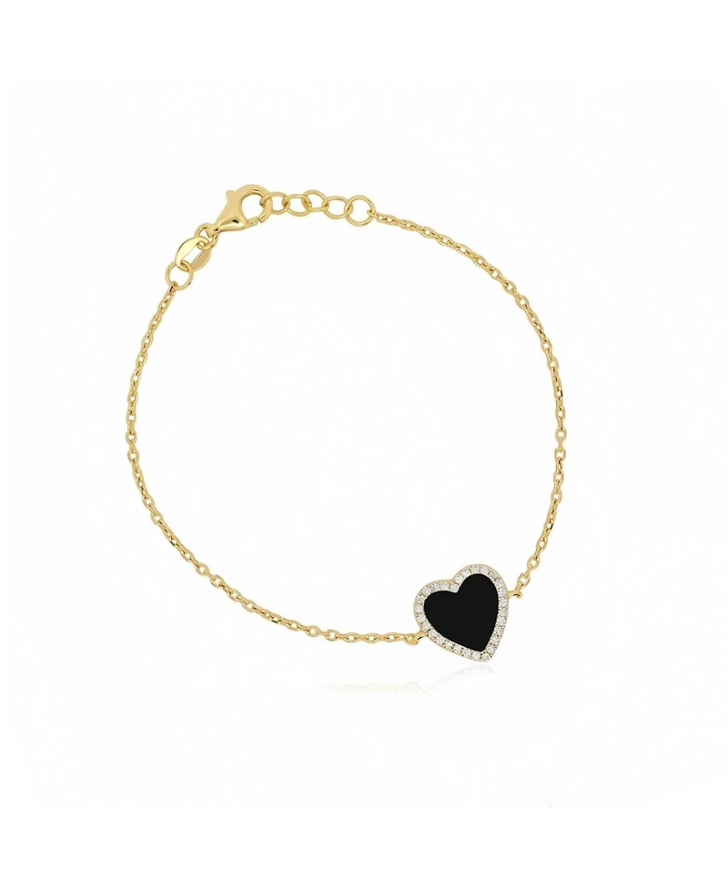 The Lovery Large Onyx Cz Halo Single Heart Bracelet 14K Gold-Plated Sterling Silver
