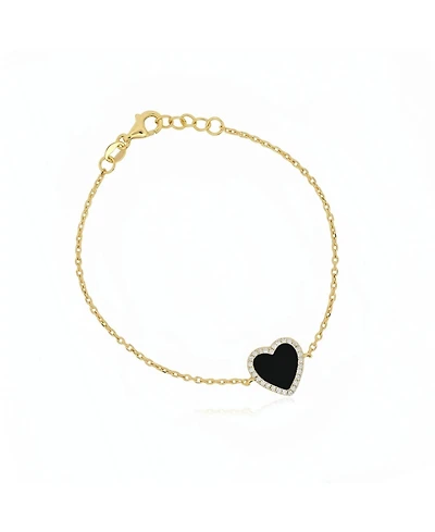 The Lovery Large Onyx Cz Halo Single Heart Bracelet 14K Gold-Plated Sterling Silver