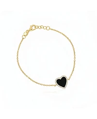 The Lovery Large Onyx Cz Halo Single Heart Bracelet 14K Gold-Plated Sterling Silver
