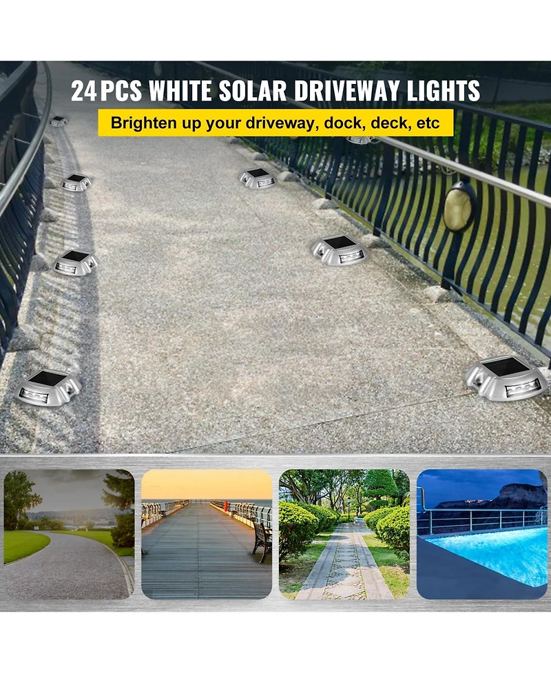 Vevor 24Pcs Waterproof Solar Led Powered Road Step Light Dock Lights W/ Installing Screws
