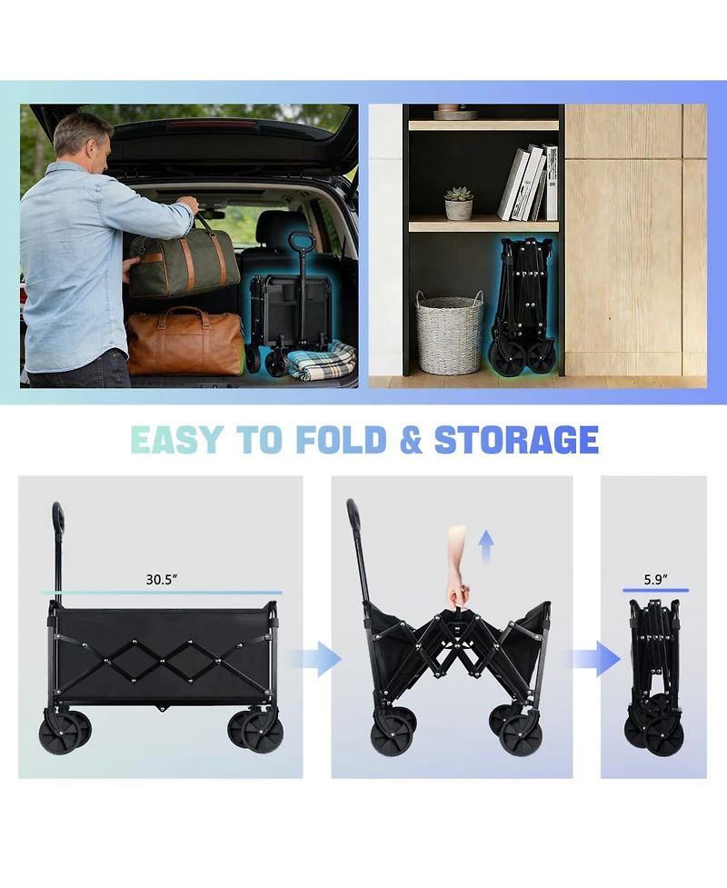 Gnuadz Collapsible Wagon Cart Heavy Duty Folding Portable Utility Beach Garden Camping