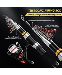 Aofar 6.89ft Telescopic Fishing Rod Collapsible Pole Kit Portable Travel Saltwater Freshwater