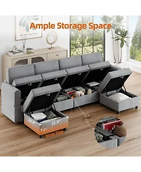 homfan 139.4 inches Chenille Reversible Sectional Sofa, 9-Seater Modular, Comfy Sleeper with Chaise, U-Shape Couch with Storage Seats and Ottomans